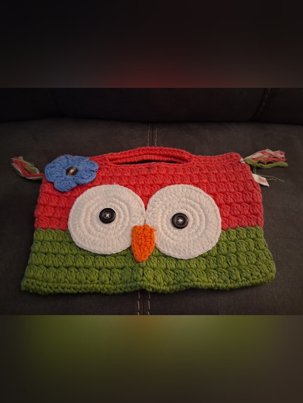 Pink & Green Owl Crochet Clutch Bag